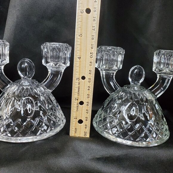 VTG 2 Imperial Glass Diamond Thumbprint Double Candlestick Taper Candle Holders - Picture 5 of 9
